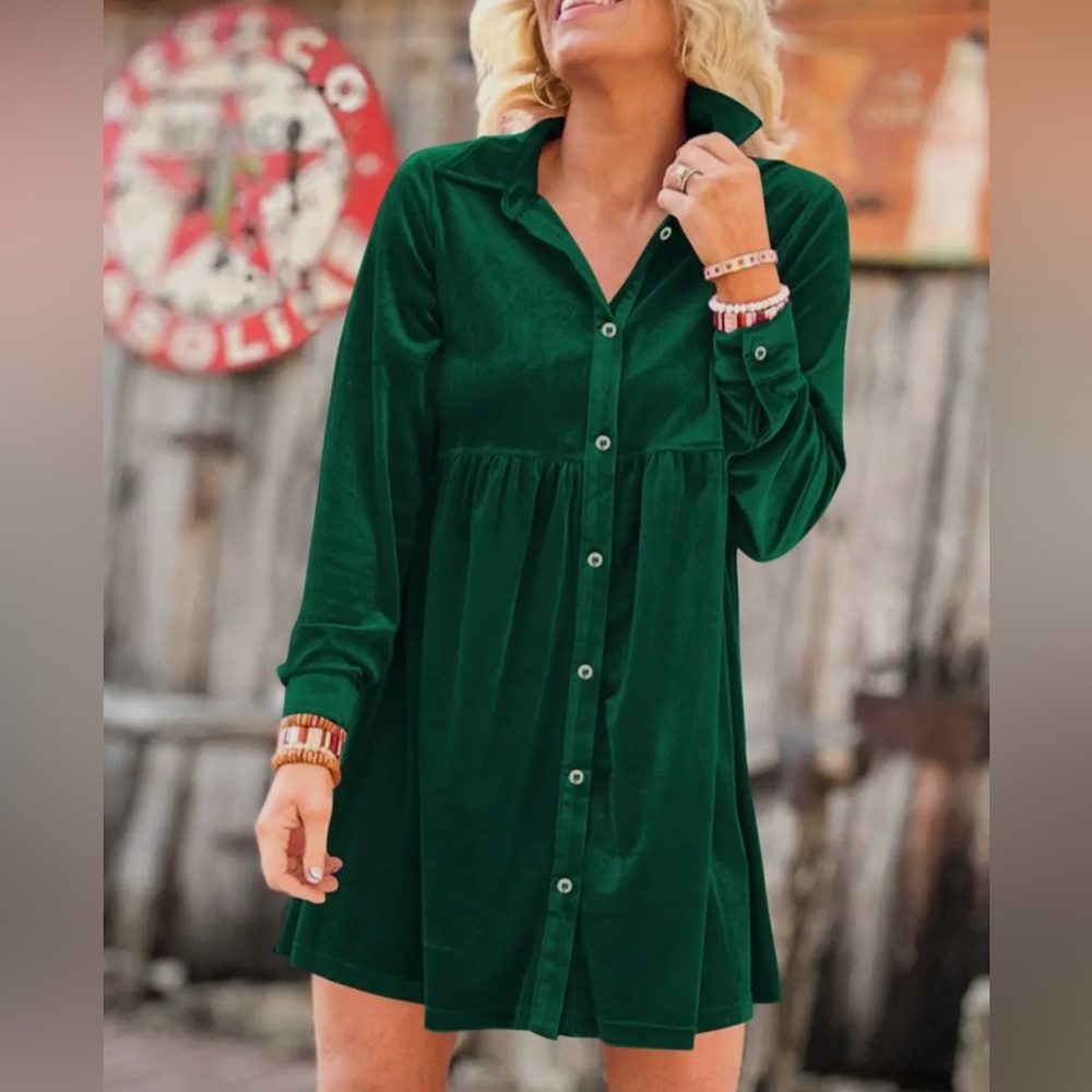 Green velvet holiday dress for Christmas